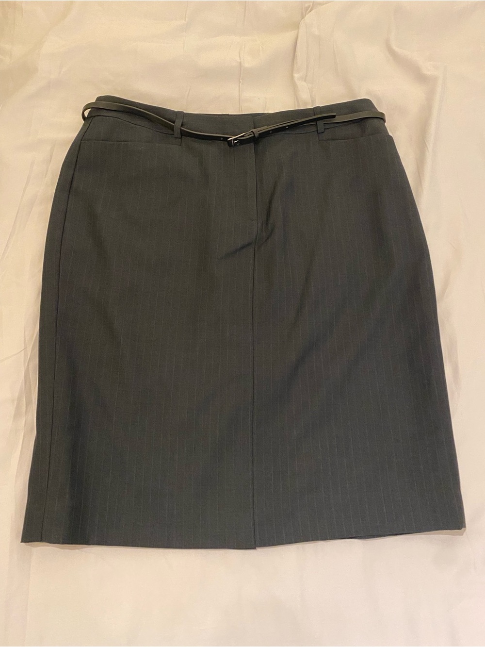 Calvin Klein Dark Gray Pinstripe Pencil Skirt with Removable Belt